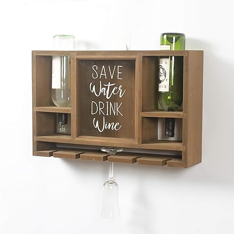 Rhart Wood Wall Wine Glass And Bottle Holder With Cork