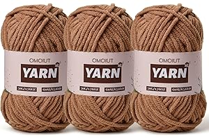 OMOIUT 3 Packs Plush Chenille Chunky Crochet Yarn - Baby Yarn for Crocheting Soft - Velvet Yarns Knitting for Blankets Crafts - Fluffy Amigurumi Yarns 150g / 196.8yds (3 Light Coffee)