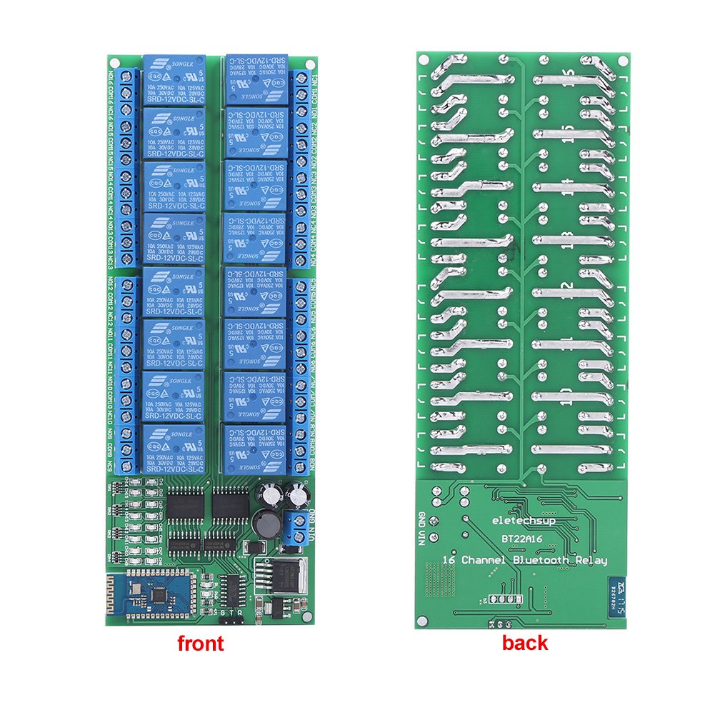 DC 12V 16 Channel Bluetooth Relay Board Wireless Remote Control Switch for Android Phone with Bluetooth functions.