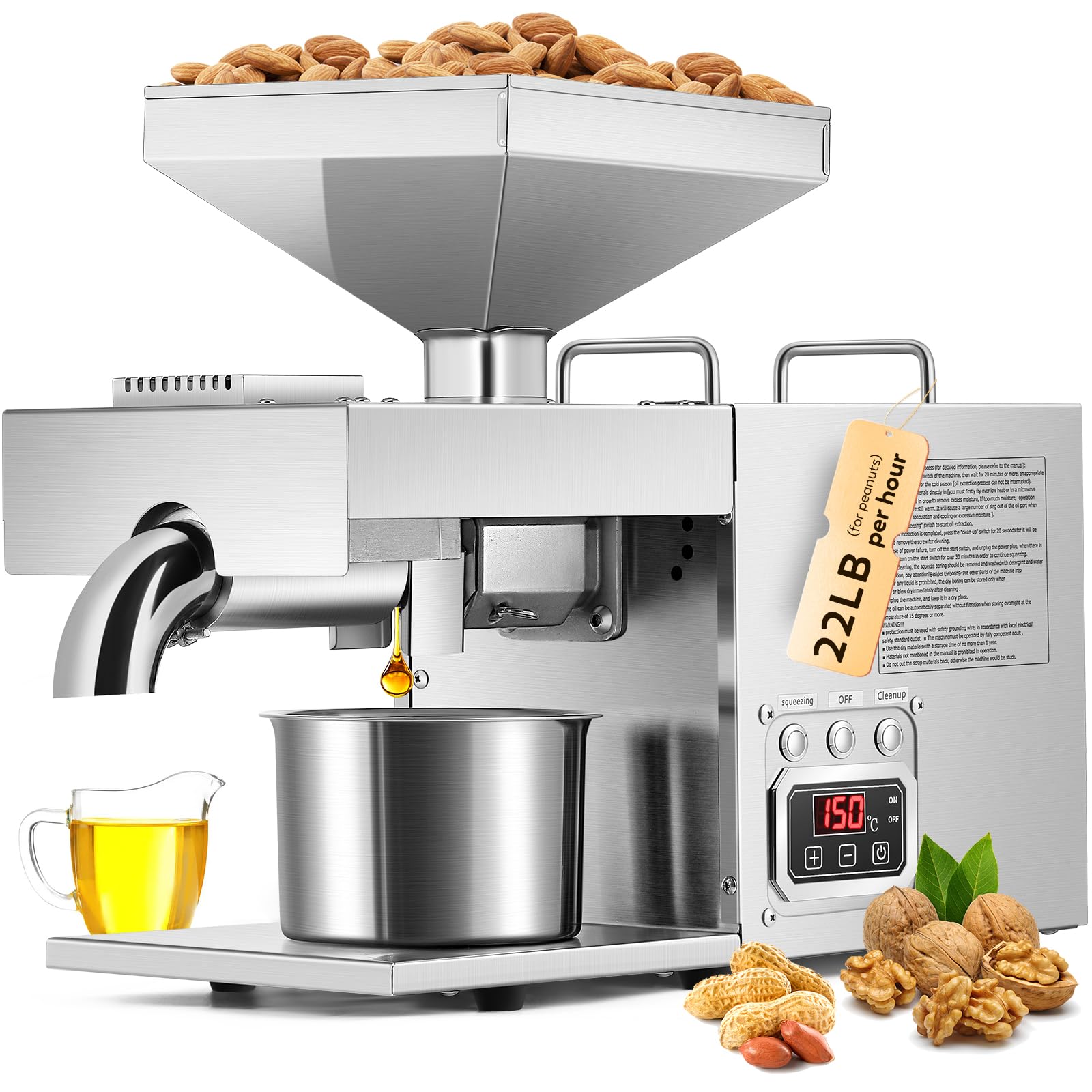 Photo 1 of CGOLDENWALL 3000W Commercial Oil Press Machine Oil Extractor Expeller with Intelligent Temperature Controller/Industrial Motor/All Stainless Steel/CE (110V, US Plug)