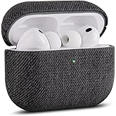 Haobobro Handmade Case - for AirPods Pro 3 Case Cover - Selected Skin-Friendly Vegan Leather, Woolen Fabric Cloth Style, Drop Protective Hard Cover for AirPods Pro 3rd Generation Earbuds - Black