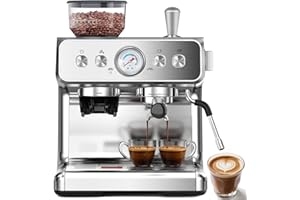 COWSAR (2025 Upgrade)20 Bar Espresso Machine with Grinder & Milk Frother Steam Wand, Tamping Tools, Expresso Coffee Machines 58mm Commercial Espresso Maker for Home or Café, Perfect for latte, Cappuccino
