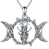YAFEINI Hecate Necklace S925 Sterling Silver Triple Goddess Pendant Triple Moon Necklace Moonstone Jewelry Hecate Gifts for Women Female