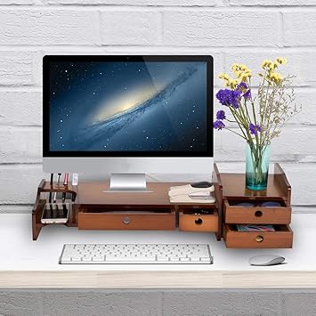 Amazon Com Sundale Bamboo Wood Monitor Stand Computer Riser With