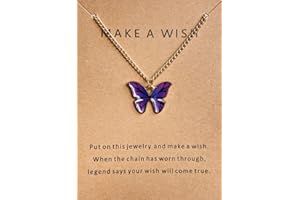 DEQIYIJI Cute Butterfly Pendant Necklace Jewelry Gifts For Women Teen Girls Gold Chain Colorful Animal Minimalist Charm With Message Card