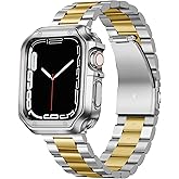 BINLUN Compatible with Apple Watch Band 49mm 46mm 45mm 44mm 42mm 41mm 40mm 38mm Stainless Steel Metal Watch Strap with TPU Watch Case Compatible with iWatch Series Ultra/11/10/9/8/7/SE2/SE/6/5/4/3/2/1