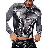 WDIRARA Men's Mesh Shirts Long Sleeve Rave See Through Tee Crewneck Party Club Wear Top