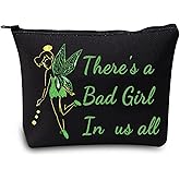 LEVLO Fairy Tale Quote Cosmetic Bag Fairy Pixie Lover Gift There's a Bad Girl In Us All Makeup Zipper Pouch Bag For Women (Bad girl Black)