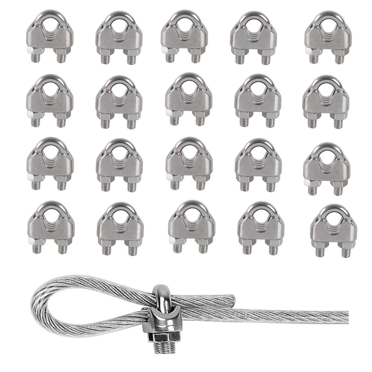 M3 Stainless Steel Wire Rope Clip - 20pcs, U Bolt Saddle for Rigging and Tensioning Industries and Household Shipping