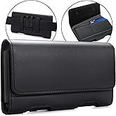 BECPLT for Galaxy S25 Ultra S24 Ultra S23 Ultra S22 Ultra 5G Note 20 Ultra 5G Note 10+ Plus 5G Holster Black Leather Carrying Cell Phone Holder Belt Clip Holster Case Pouch for Galaxy A14 5G S21 Ultra