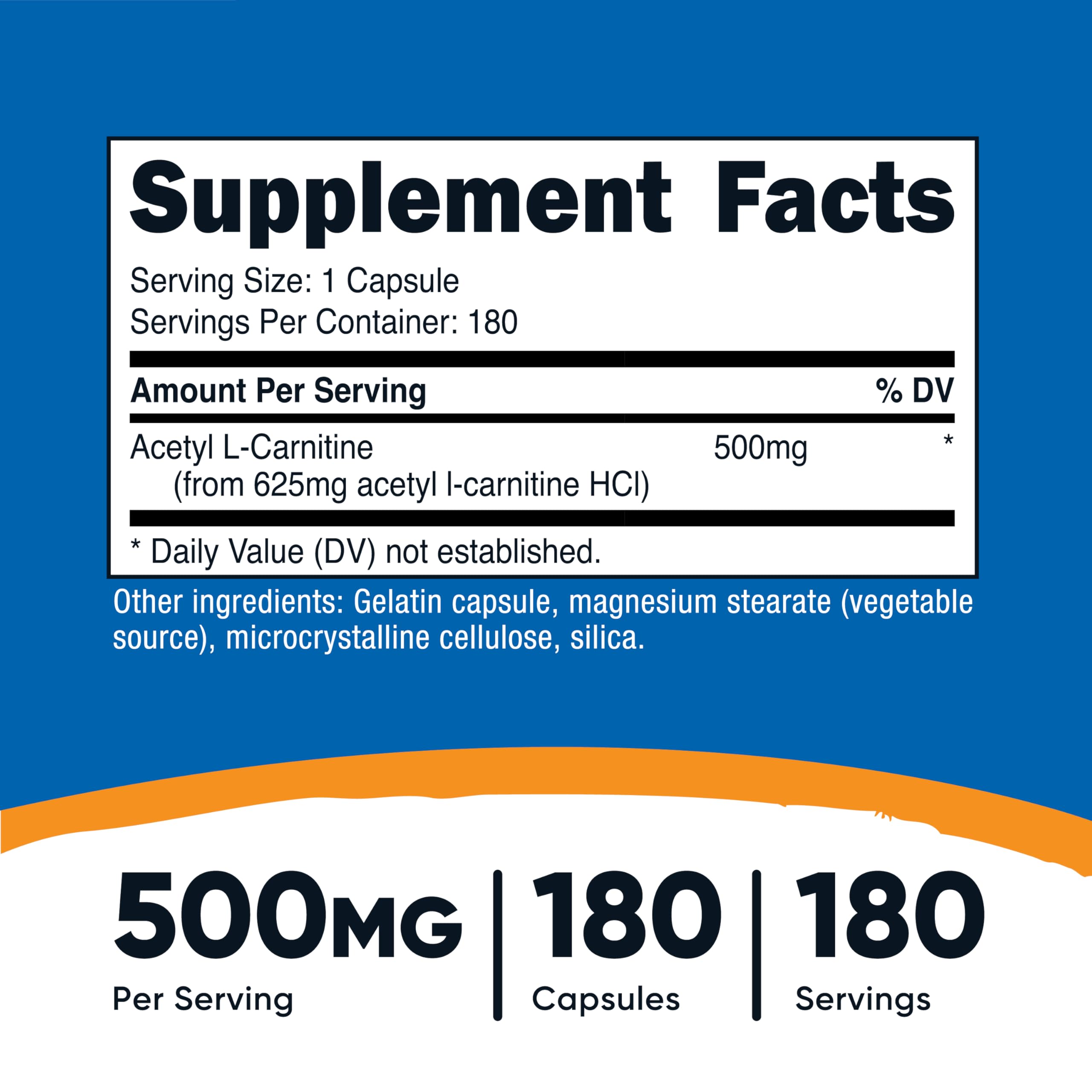 Nutricost Acetyl L-Carnitine (ALCAR) 500mg, 180 Capsules, 180 Servings - Non-GMO and Gluten Free, 1 Capsule per Serving