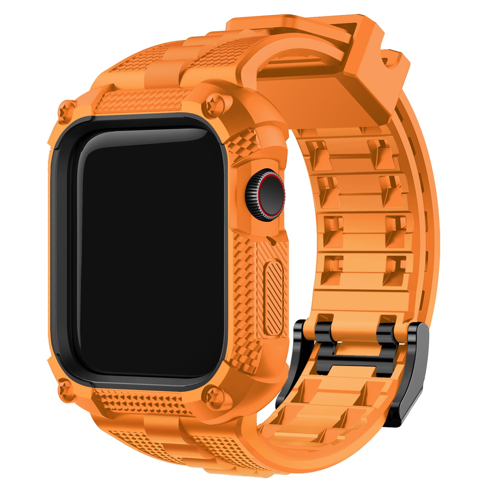 Fullmosa Compatible with Apple Watch Straps 44mm with Bumper Case for Men Women, TPU Rugged iWatch Strap for Apple Watch Series 6/5/4/SE/SE2/SE3, 44mm, Orange