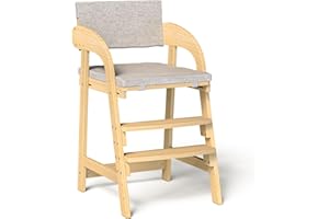 Easyego Wooden High Chair, Height Adjustment for Babies and Toddlers Aged 3-12, up to 130 lbs, Widened Foot Pedal as Steps for Kids Dining & Removable Washable Cushion (Natural)
