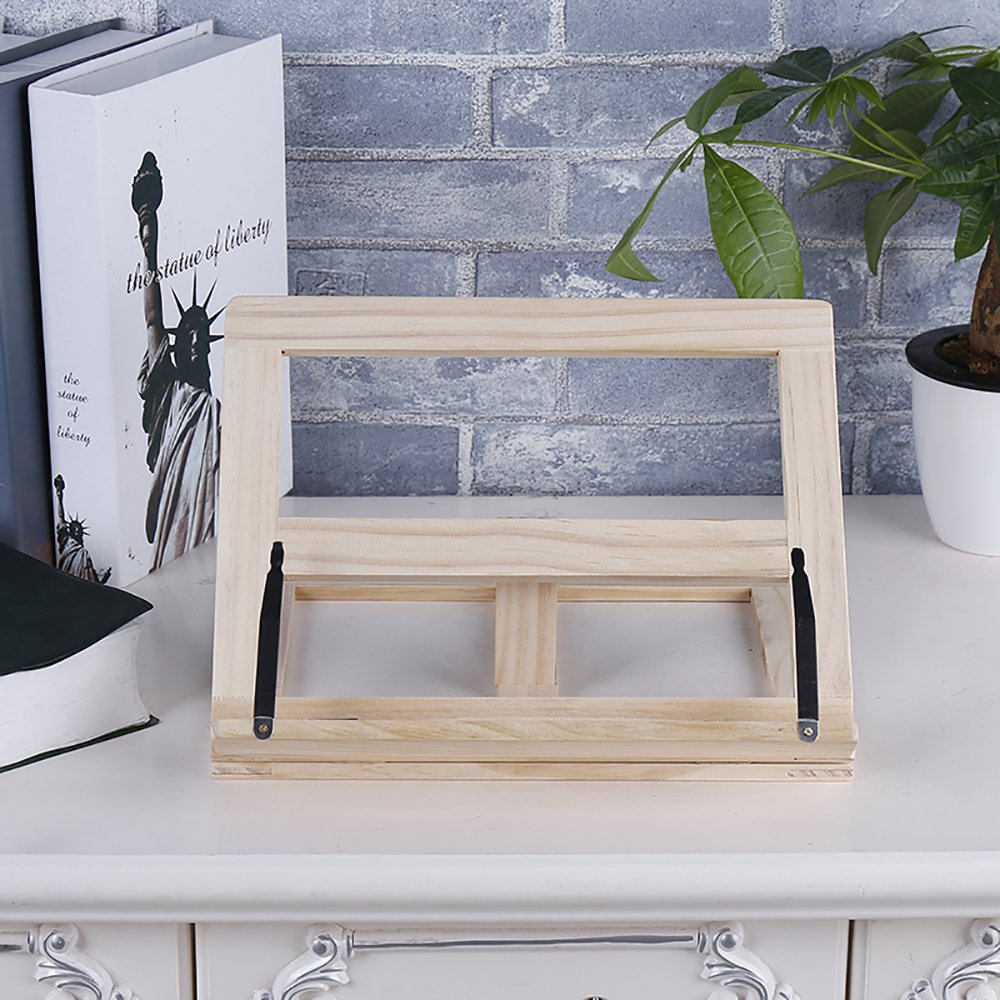Desktop Wood Bookstand - Adjustable Foldable Tray and Page Paper Clips-Cookbook Reading Desk Portable Sturdy Lightweight Book Holder Great for Cook Book, Studies, Tablet, Ipad and Laptop