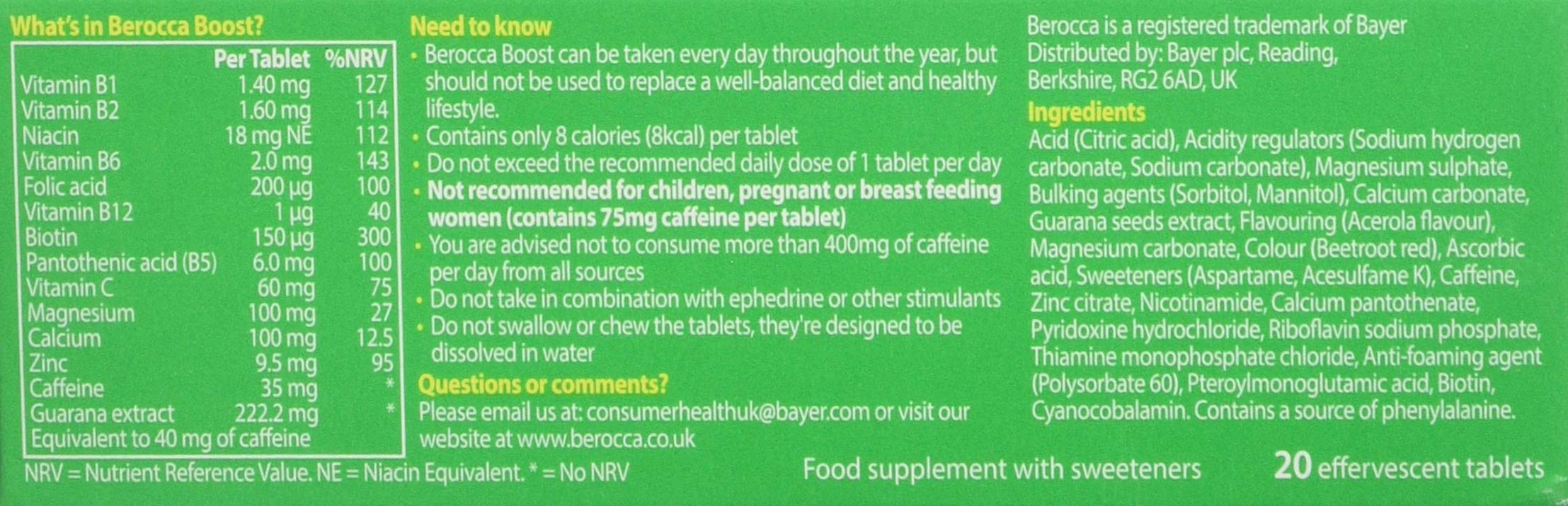 Berocca Boost Vitamin Tablets with Added Guarana and Caffeine, Vitamin