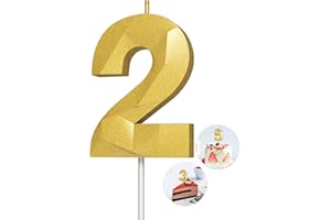 KENJOVIVO Number Birthday Candles(2 Candle Gold) 3D Diamond Shape Number Happy Birthday Cake Candles for Birthday Party Wedding Decoration Reunions Theme Party