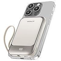 VONUV Magnetic Power Bank 10000mAh, Wireless Portable Charger with 15W Max Fast Charging & Built-in USB-C Cable, 22.5W PD LED Display Battery Pack Compatible with iPhone 16/15, Samsung Galaxy(White)