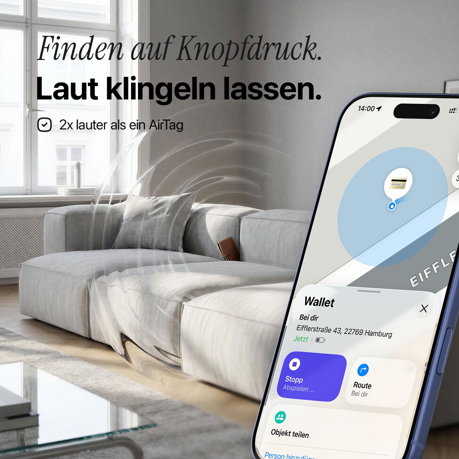TRACKCARD® Tag AirTag Alternative Karte für Geldbeutel - Wiederaufladbar, Smart, Slim & Laut, Kompatibel mit Apple Wo Ist & Find My (iOS) iPhone Bluetooth Tracker Karte für Wallet 5