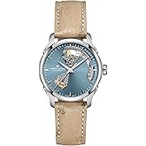 Hamilton Jazzmaster Open Heart Automatic Women's Watch, 36mm Stainless Steel Case, Swiss Made, Blue Dial Analog Wrist Watch for Women, 50m Waterproof, Sapphire Crystal, Cow Leather Strap