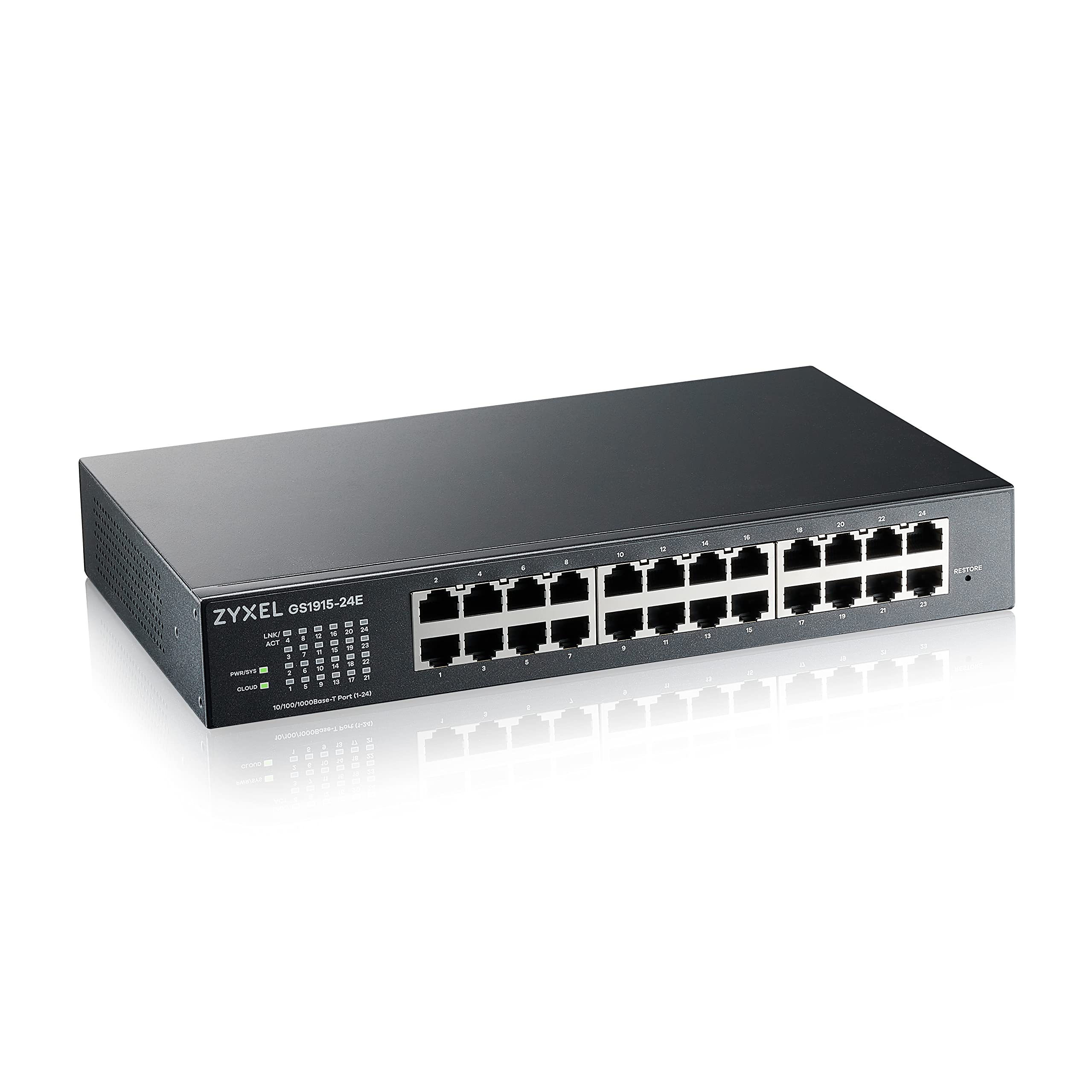 Zyxel 24-Port Gigabit Switch | Smart Managed Hybrid Mode Standalone or Nebula Cloud | Rackmount | Fanless | Network Ethernet Hub [GS1915-24E]