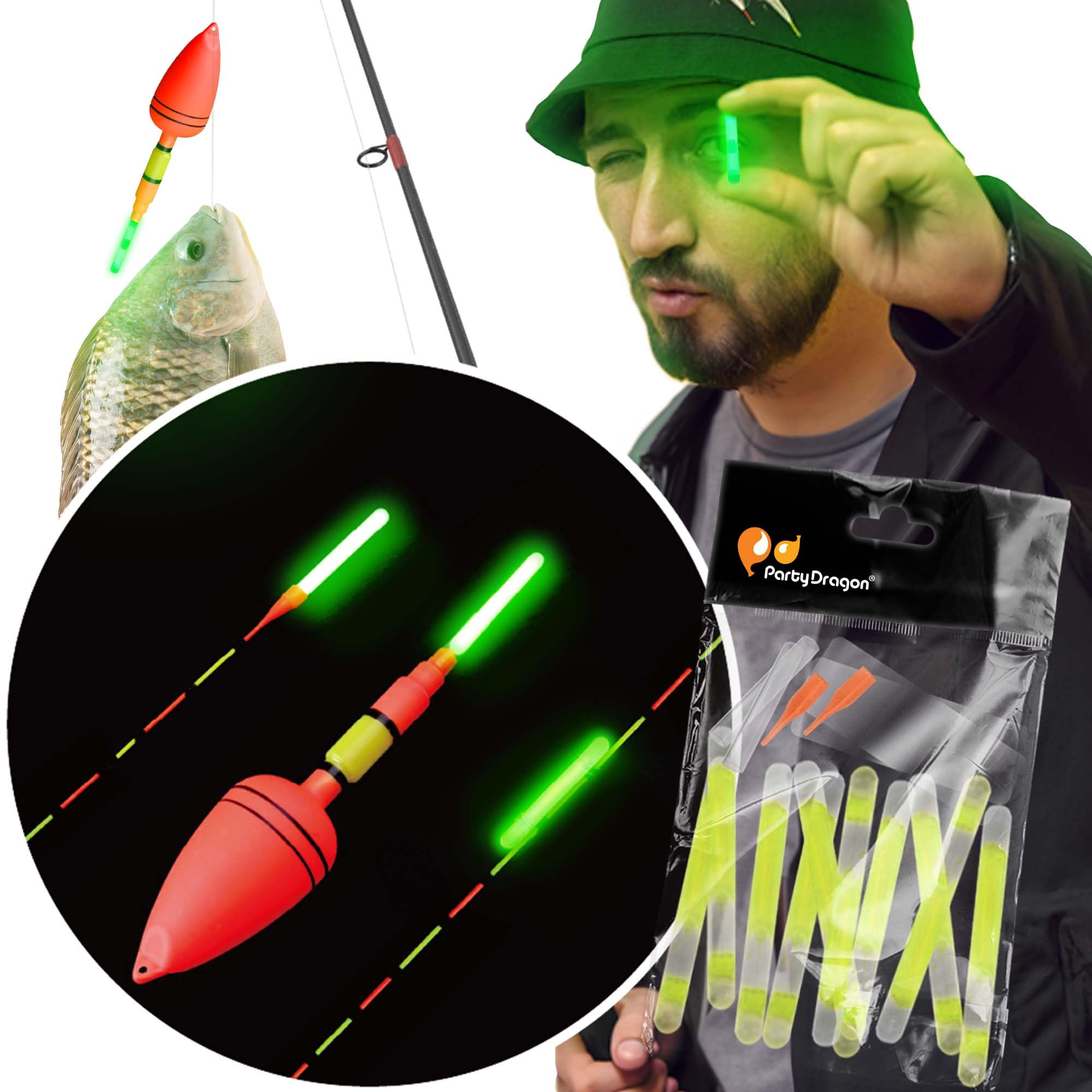 Glow Fever Bulk 100 PCS Night Fishing Float Fluorescent Glow Sticks, Dia. 4.5mm Light Visibility Up To 30M, Luminous Float Used on Floats Bobbers Rod tip Pole (Green)