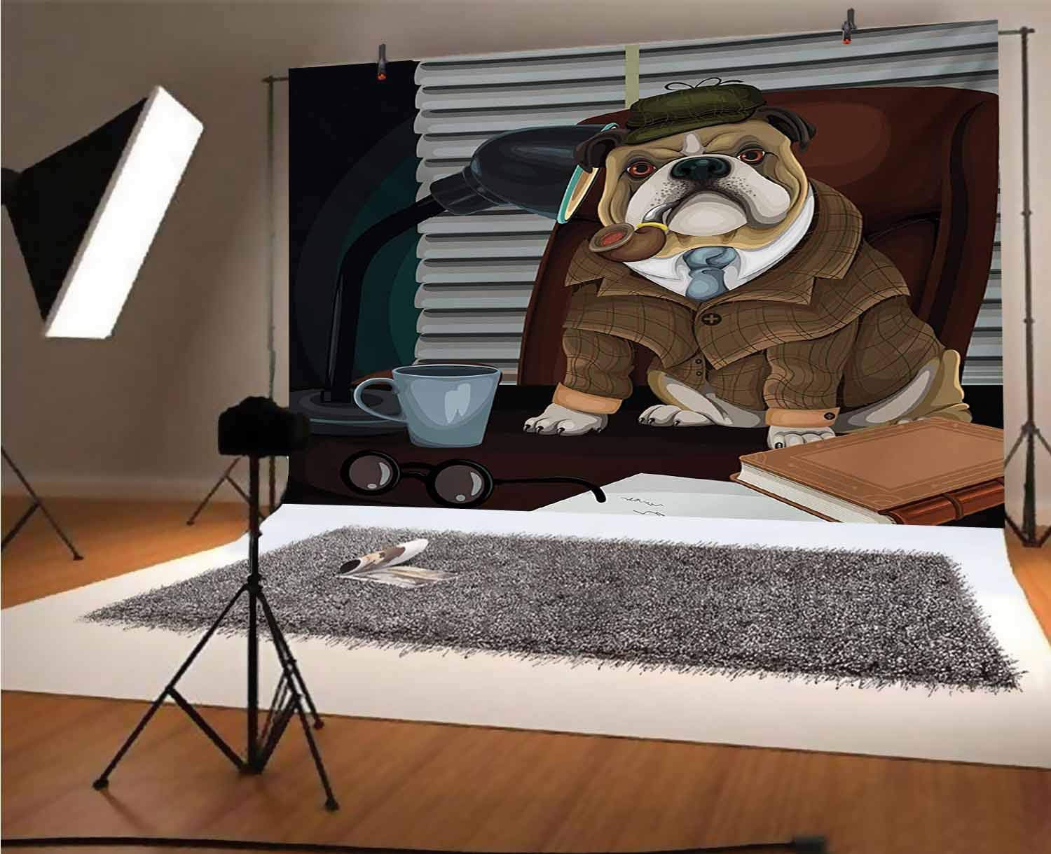 English Bulldog 10x6.5 FT Vinyl Photo Backdrops,Traditional English Detective Dog with a Pipe and Hat Sherlock Holmes Image Background for Selfie Birthday Party Pictures Photo Booth Shoot