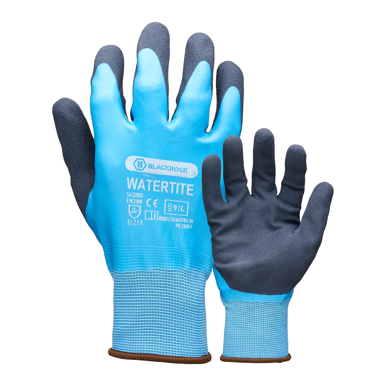 Blackrock Watertite Waterproof Gloves, Work Gloves Men Women Unisex, Protective, Latex Wet Weather Grip, Gardening, Elasticated, Dextrous, Heavy Duty, Car Washing, Bricklaying, Thick, Size 10/XL