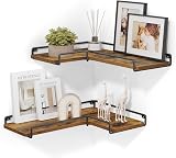 VASAGLE Floating Shelves Set of 2 L-Shaped Corner Shelves Rustic Brown Black