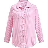 winkbay Women's Striped Button Down Shirt High Low Long Sleeve Collared Work Office Blouse