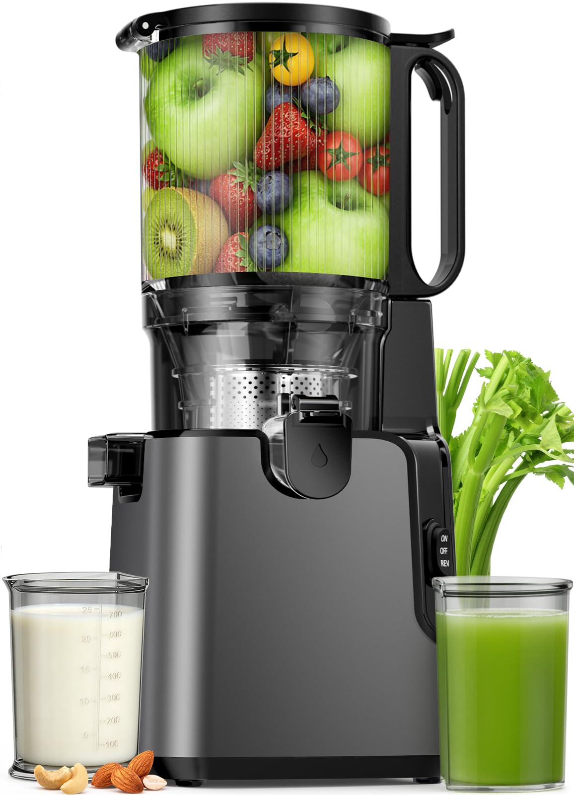 Photo 1 of Juicer Machines with 5.8" Large Chute, 2-in-1 Cold Press Juicer for Whole Vegetables Fruits 400W, Masticating juicer Easy to Clean Juice Extractor Machine for Making Nut Mike, Juice, Premium Gray