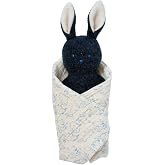 Manhattan Toy Embroidered Plush Bunny Baby Rattle + Soft Cotton Burp Cloth, 16 x 16 Inches