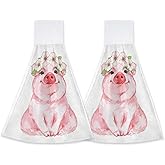 CIAIDU Cute Watercolor Pig Fingertip Hand Towels 2 Pieces Hanging Hand Bath Towel Tea Bar Towels for Bathroom Farmhouse Housewarming Tabletop Home