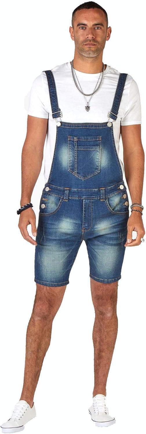 Wash Clothing Company Mens Denim Bib Overall Shorts Stretch bib and
