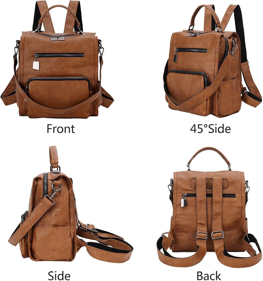 Women Backpack,Small PU Leather Backpack Fashion Ladies Backpacks Rucksack 3 Way Casual Schoolbags Brown(Size:S) - Image 4