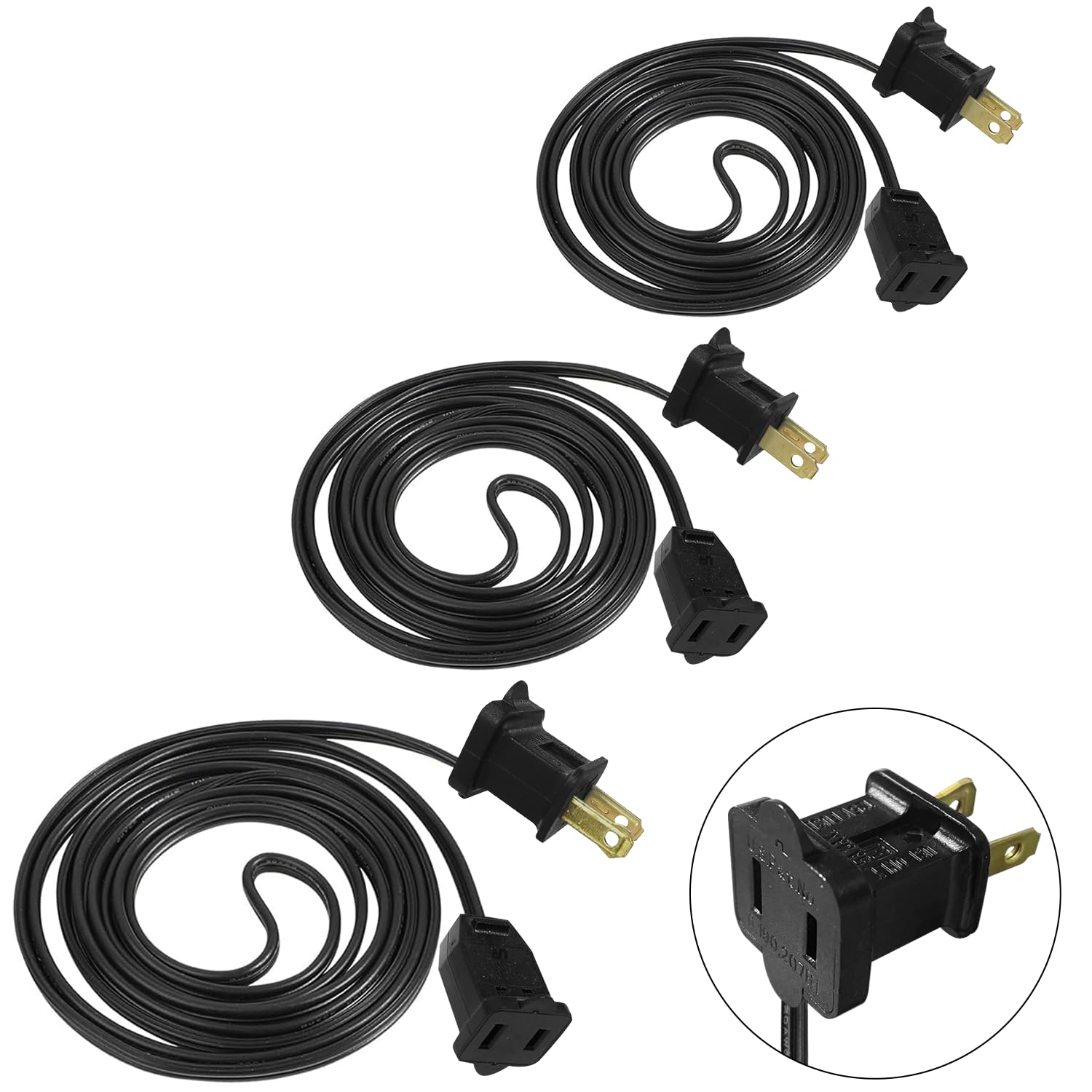 View 1 of 3 Pack 6 FT Polarized Extension Cord, US AC 2-Prong Black Male/Female Outlet 20AWG Saver Power Extension Cord Cable for Halloween Christmas Decorations Lights Connection, 125V Max.5A(432 Watts)
