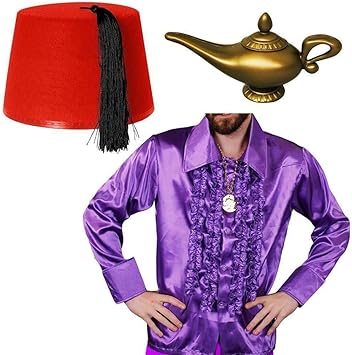 I Love Fancy Dress Ltd Aladin Wunderlampe Kostum Verkleidung Beinhaltet Ein Lila Ruschen Hemd Erhaltbar In 5 Verschiedenen Grossen Einem Rotem Fez Hut Einer Goldenen Plastik Wunderlampe Hemd Xxl Amazon De Spielzeug