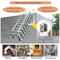 13 Steps Wall-Mounted Folding Stairs, Extra Wider
