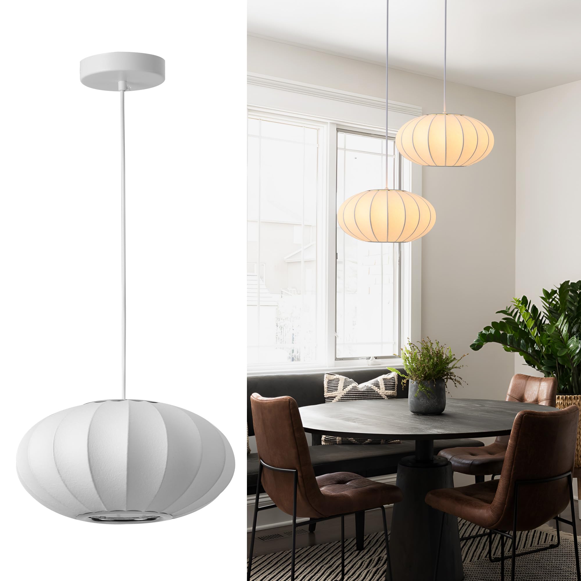 Photo 1 of Fivemengo 11.8 Inch Small Lantern Pendant Light, Imitation Silk Lampshade, White Bubble Pendant Light, Large Hanging Lamp Simple Chandelier for Dinning Room Kitchen Island Bedroom Restaurant Cafe