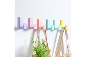 Teenyyou 6 Pack Cute Kids Coat Wall Hooks Wooden Adhesive Decorative Colorful Wall Mounted Hangers Backpack Hooks for Hanging Keys Towel Clothes Bathroom Organization(Pastel)