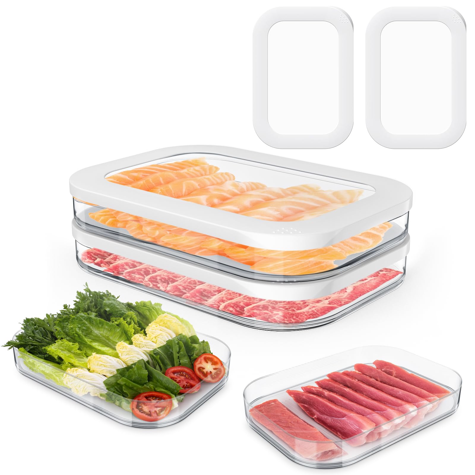 Photo 1 of 2 Pcs Deli Meat Container for Fridge, Stackable Bacon Lunch Meat Container for Refrigerator, Food Storage Boxes with 2 Lids for Cold Cuts, Cheese, LunchMeat, Salami, Meal Prep Containers, BPA Free