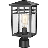 Diyel Outdoor Post Light Fixture, Modern Exterior Pillar Lantern with Black Finish & Seeded Glass, Pole Light for Garden, Bac
