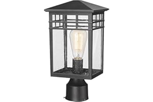 Diyel Outdoor Post Light Fixture, Modern Exterior Pillar Lantern with Black Finish & Seeded Glass, Pole Light for Garden, Backyard, Courtyard, Patio, Porch, RZ009-P BK