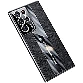 Lunivop for Samsung Galaxy s23 Ultra case Slim TPU Carbon Fiber & Leather Silicone Cover para Compatible with s23Ultra 6.8 inch 5G 2023 Camera Protection Shockproof Phone Case Black
