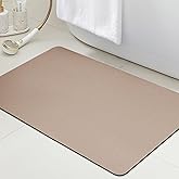 Ultra Thin Bath Mat, Upgrade Backing Non Slip Thin Bath Mats Fit Under Door, Quick Dry Ultra Absorbent Bathroom Rugs, Machine Washable Bath Rugs for Bathroom, Bathtub & Kitchen, Taupe/Solid/32"x20"