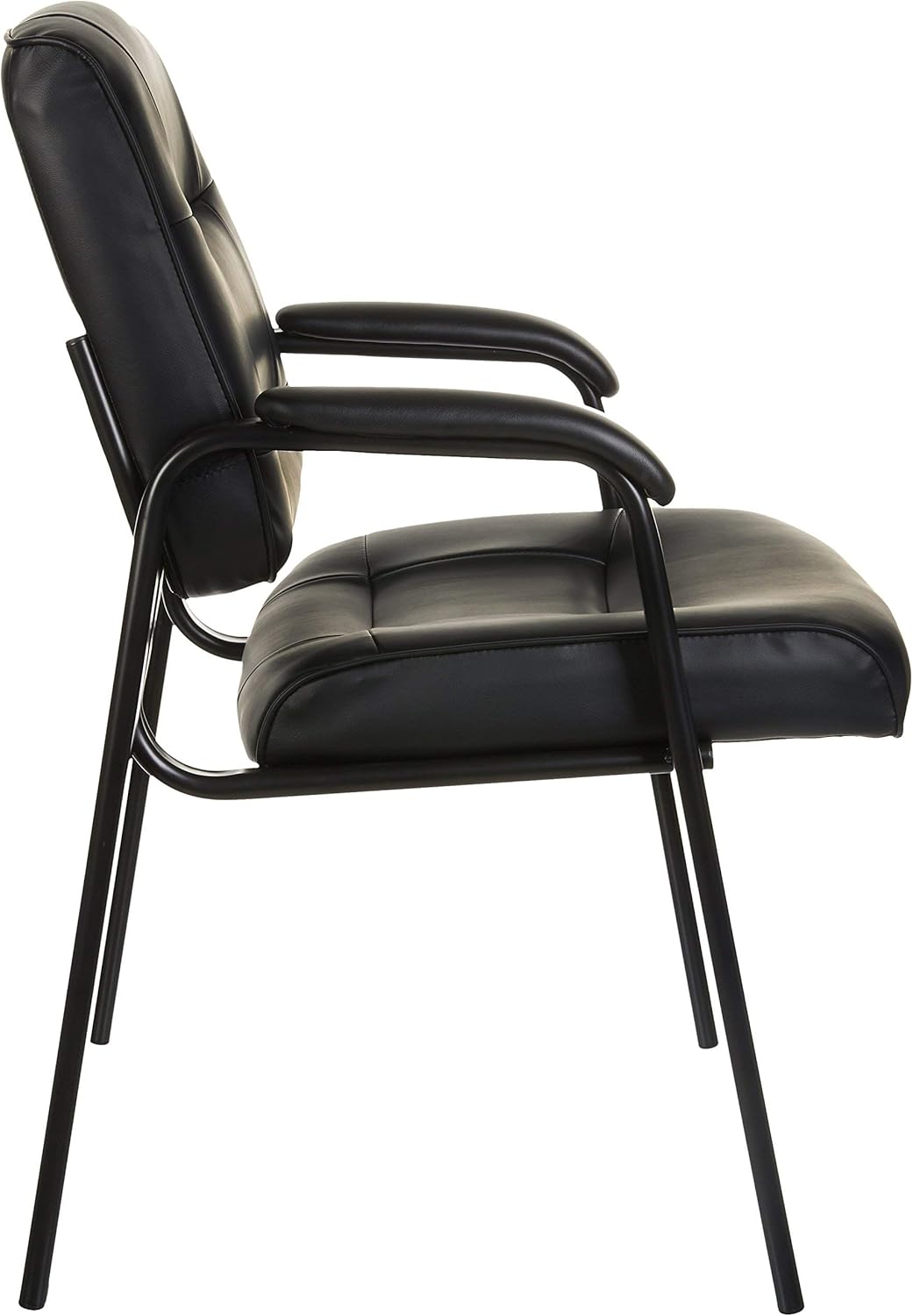 Basics Classic Leather Office Desk Guest Chair with Metal Frame, Black: Furniture & Decor