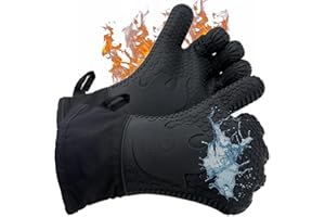 JOLLY GREEN PRODUCTS Ekogrips+ Premium Silicone Oven Mitts - Comfy, Waterproof, Heat Resistant BBQ Gloves for Grilling, Long Cuff for Added Protection, 5 Finger Dexterity, 3 Sizes, 4 Colors, L/XL, Black