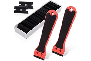 EHDIS 2pcs Plastic Razor Scraper 6-inch Long Handle Adhesive Remover Tool with 100 Double-Edge Blades for Window Tint Vinyl Scraper Decal Sticker Glue Remover (Red)