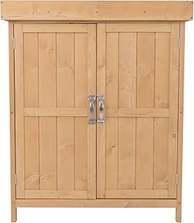Outsunny Geräteschrank Geräteschuppen Gartenschrank 2 Fächer Tannenholz Natur 74 x 43 x 88cm