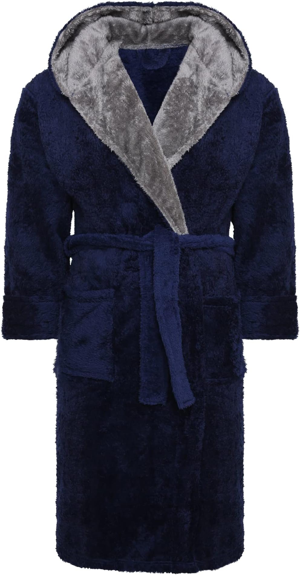 i-Smalls Mens Hooded Fleece Gown Robe with Belt S to 6XL Navy