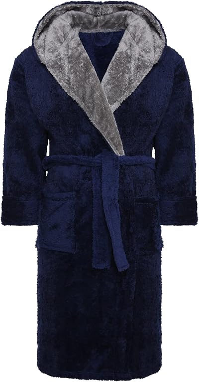 i-Smalls Mens Hooded Fleece Gown Robe with Belt S to 6XL Navy